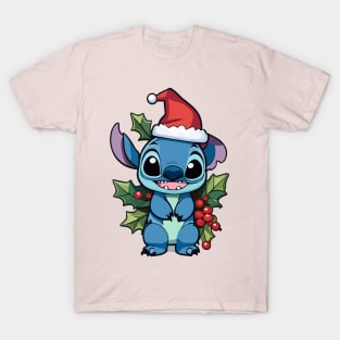 Stitch Wearing a Santa Hat T-Shirt